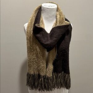 Brown and Tan Fringed reversible soft Scarf